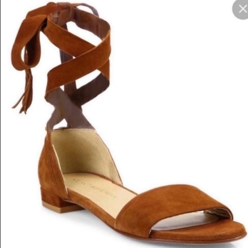 Stuart Weitzman Brown corbata Suede Ankle Wrap Sandals